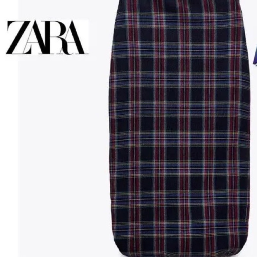 ZARA Women’s High-Waisted Plaid MIDI Skirt Size XS